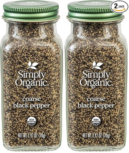 Simply Organic Black Pepper, Coarse Grind, Certified Organic, Vegan | 2.47 oz | Piper nigrum L. (Pack of 2)