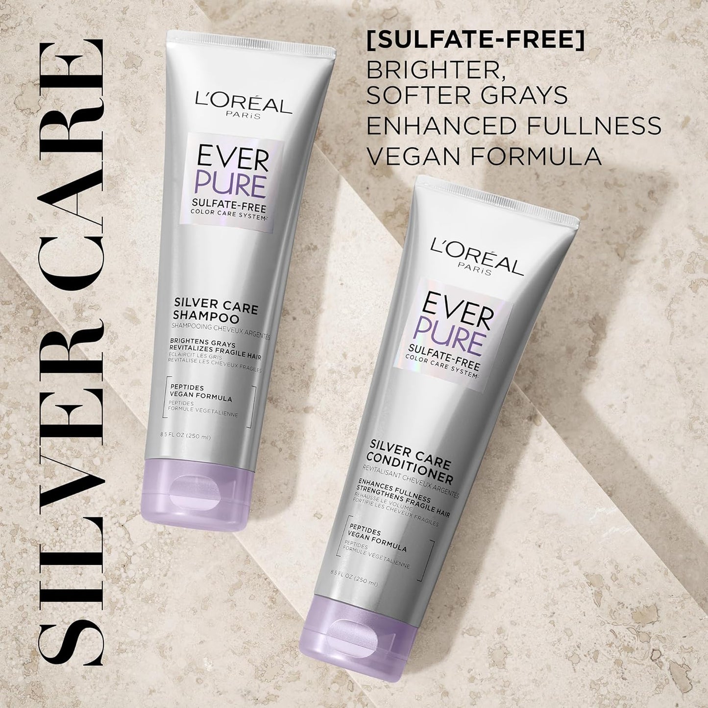 L'Oreal Paris EverPure Silver Care Sulfate Free Conditioner, Brightening and Nourishing Hair Care for Gray and Silver Hair, Vegan Formula with Peptides, 8.5 Fl Oz
