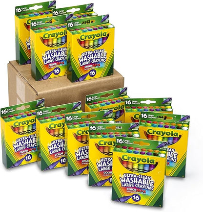 Crayola Ultra Clean Washable Large Crayons, Bulk School Supplies, 12 Packs of 16 Count