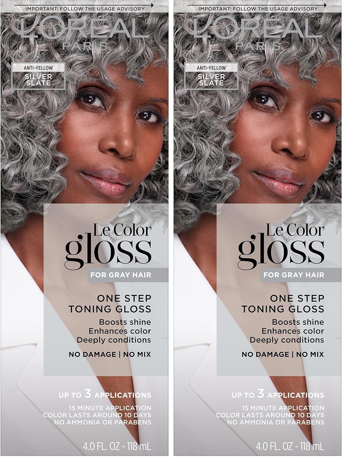 L'Oreal Paris Le Color Gloss Step Toning Gloss,In-Shower Hair Toner with Deep Conditioning Treatment Formula for Gray Hair,Silver Slate,1 Kit,(Pack of 2)