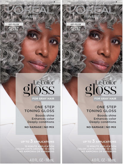 L'Oreal Paris Le Color Gloss Step Toning Gloss,In-Shower Hair Toner with Deep Conditioning Treatment Formula for Gray Hair,Silver Slate,1 Kit,(Pack of 2)