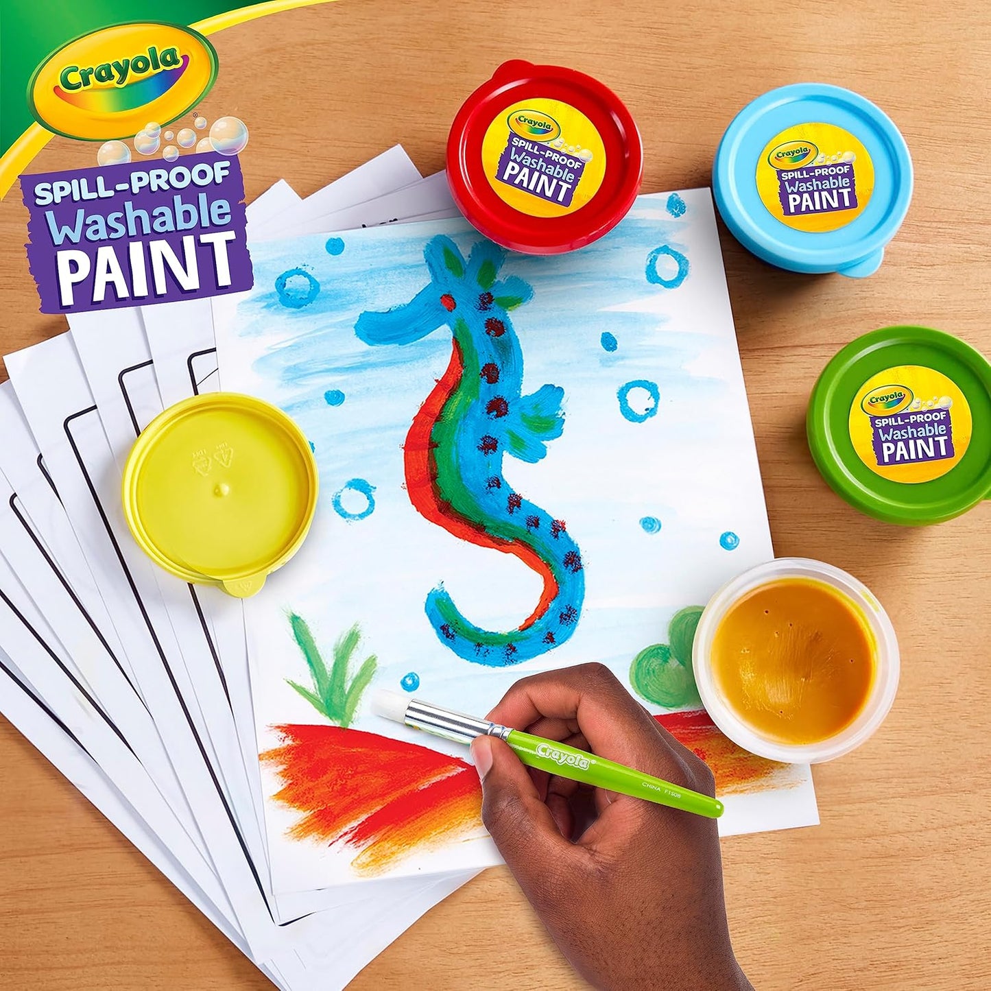 Crayola Spill Proof-Paint Set - Washable Paint for Kids, Includes Paint Brush & Paper, No Drip, Less Mess Arts & Crafts, Toddler Gift, Ages 3+ (Pack of 2)