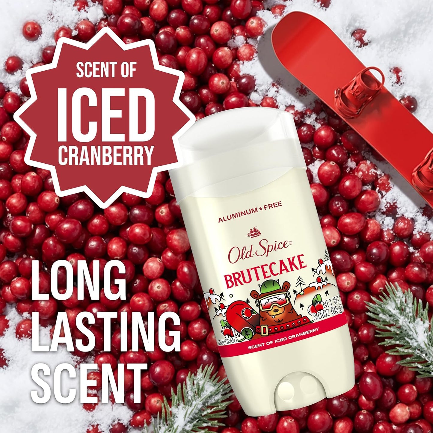Old Spice Aluminum Free Deodorant for Men, Holidudes Limited Edition, 24/7 Holiday Freshness, Odor Protection, Stocking Stuffer, BruteCake with Iced Cranberry Scent, 3.0 oz