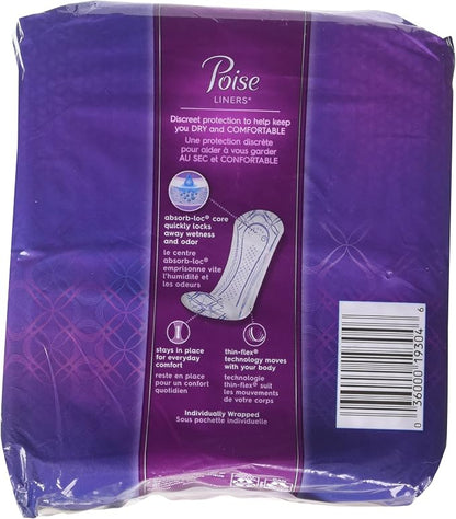 Poise Liners for Light Bladder Leakage, Long Length, Very Light Absorbency, 44 Count (Pack of 2)