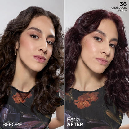 L'Oreal Paris Feria Multi-Faceted Shimmering Permanent Hair Color, 36 (Chocolate Cherry) Deep Burgundy Brown, Pack of 1 Hair Dye Kit