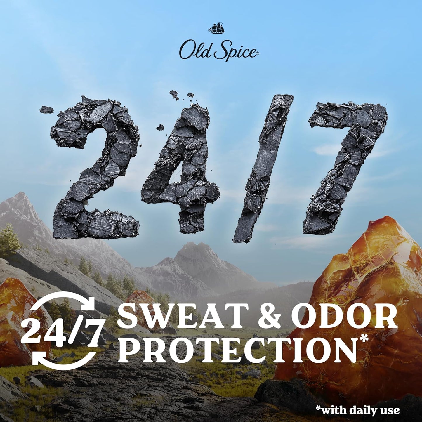 Old Spice Antiperspirant & Deodorant for Men, 24/7 Sweat & Odor Protection, 24/7 Freshness with Long Lasting Scent, Gentle on Skin, Dry Feel, Volcano with Charcoal Scent, 2.6 oz (Pack of 3)