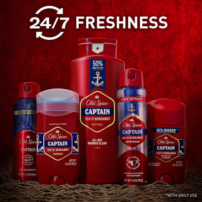 Old Spice Refreshing Body Wash for Men, 3X Defense, 24/7 Shower Fresh with Long Lasting Scent, Red Collection, Captain with Bergamot Scent, 33.4 oz,(Pack of 2)