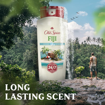 Old Spice Cleansing Body Wash for Men, 24/7 Shower Fresh with Lasting Scent, Cleanse & Refresh, Gentle on Skin, Vitamin B3, Fiji with Palm Tree + Coconut Scent, 18 oz (Pack of 4)
