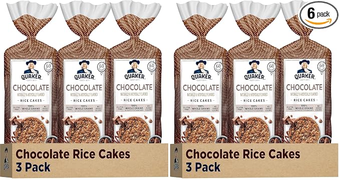 Quaker Large Rice Cakes,Chocolate,7.23 oz Bags,Gluten Free,Whole Grain,No Added Colors,(Pack of 6)