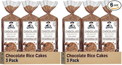 Quaker Large Rice Cakes,Chocolate,7.23 oz Bags,Gluten Free,Whole Grain,No Added Colors,(Pack of 6)
