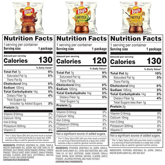 Lay's Kettle Cooked Potato Chips, Variety Pack, 0.85 Ounce (Pack of 40)
