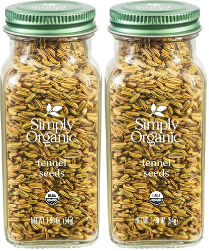 Simply Organic Whole Fennel Seed, 1,90 oz, Mild Sweet Flavor, Aromatic, Reminiscent of Licorice, Kosher (Pack of 2)