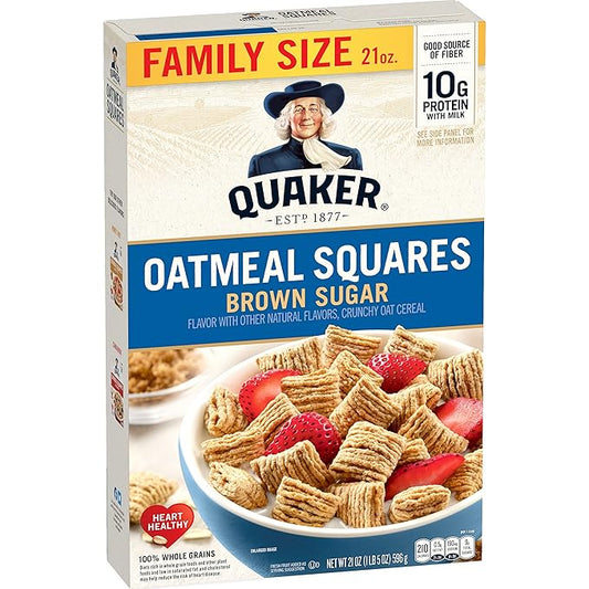 Quaker Oatmeal Squares Breakfast Cereal, Brown Sugar, 21oz Box