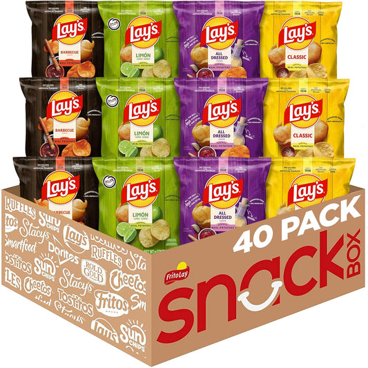 Lay's Potato Chips, Classic Chips Variety Pack, 1 Ounce (Pack of 40) | Barbecue, Classic, Limon, and All Dressed flavored Potato Chip Snacks