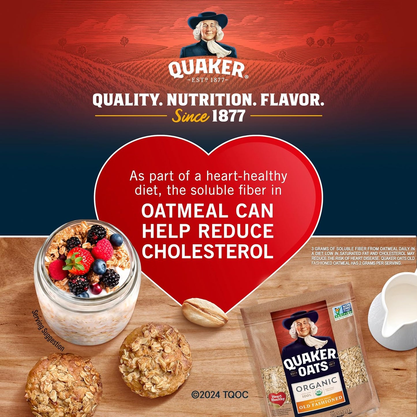 Quaker Old Fashioned Rolled Oats, USDA Organic, Non GMO Project Verified, 24oz Resealable Bags (Pack of 4)