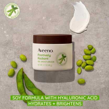Aveeno Positively Radiant Daily Gel Facial Moisturizer with Hyaluronic Acid & Tone-Correcting Soy,Hydrating & Brightening Gel Face Cream Evens Skin Tone-& Texture,Hypoallergenic,1.7 oz,(Pack of 2)