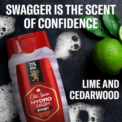 Old Spice Moisturizing Body Wash for Men, Hydro Wash, 2-in-1 Long Lasting Scent & Deep Hydration, 24/7 Shower Fresh, Swagger Scent, 21 oz,2 Count (Pack of 2)