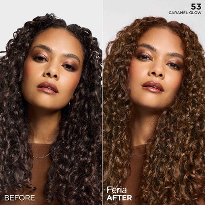 L'Oreal Paris Feria Multi-Faceted Shimmering Permanent Hair Color, High Intensity Hair Dye for 3X Highlights, 53 Caramel Glow, 1 Kit (Pack of 2)