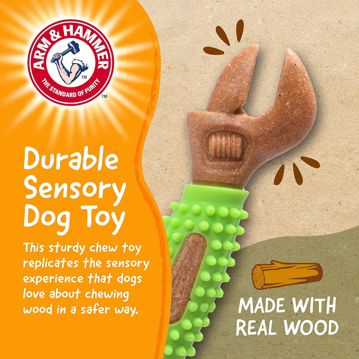 Arm & Hammer Chew Tools Compressed Wood Wrench Dog Chew Toy, 8 In