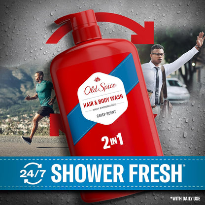 Old Spice Refreshing 2-in-1 Body & Face Wash for Men, High Endurance, 3X Defense, 24/7 Shower Fresh with Lasting Scent, Crisp Scent, 33.4 oz (Pack of 4)