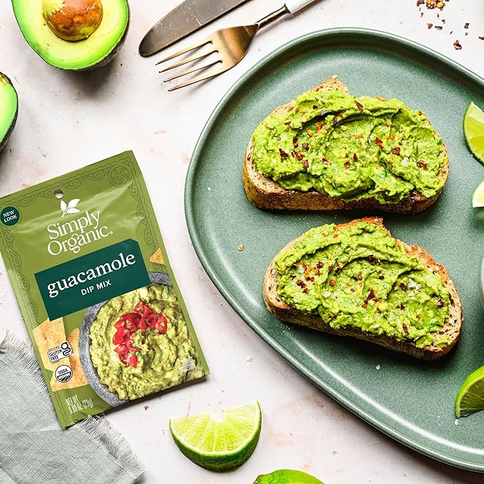 Simply Organic Guacamole Sauce Mix, 4 Ounce Pouch, Just Add Avocados for Zesty, Robust and Creamy Guacamole (Pack of 6)