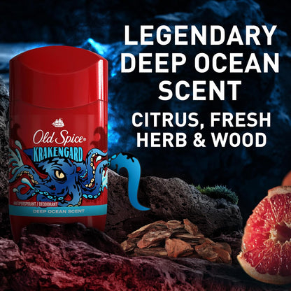 Old Spice Aluminum Free Deodorant for Men, 24/7 Odor Protection, 24/7 Freshness & Lasting Scent, Goes on Clear, Krakengard with Deep Ocean Scent, 2.6 oz