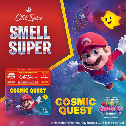 Old Spice Bar Soap for Men, x The Super Mario Galaxy Movie, Cold Pressed with Grit, Made with Natural Oils & Plant Based Cleanser, Star Showers with Juicy Pear & Cedarwood Scent, 5.0 oz