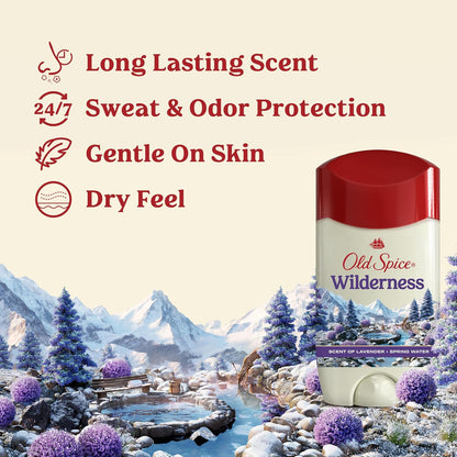 Old Spice Dry Feel Antiperspirant Deodorant for Men, 24/7 Sweat & Odor Protection, Gentle on Skin with Skin Conditioners, Wilderness with Lavender + Spring Water Scent, 2.6 oz (Pack of 2)