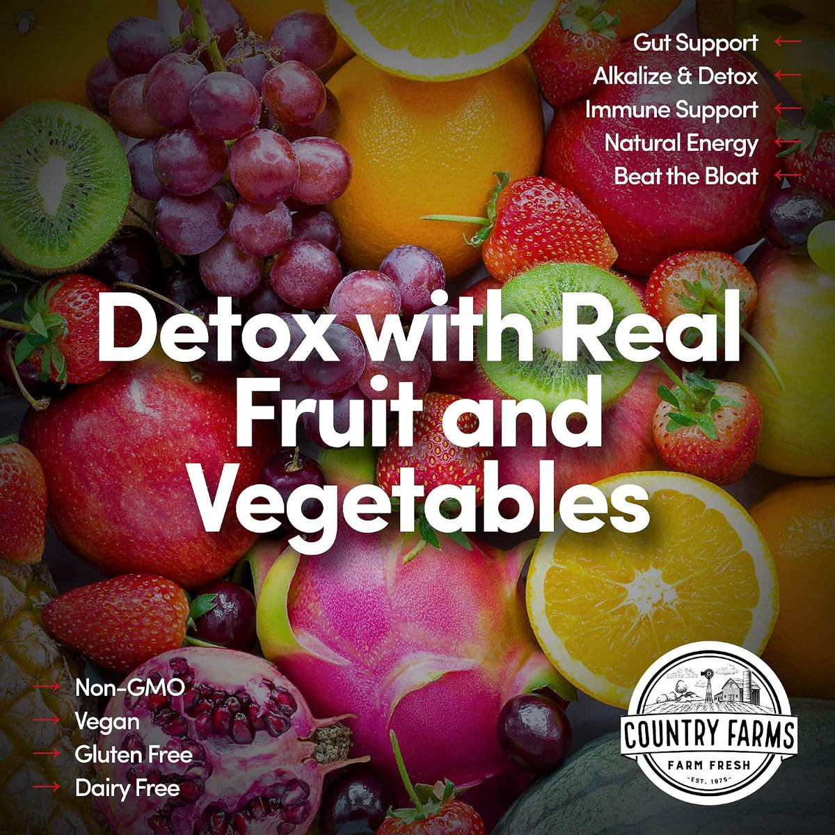 COUNTRY FARMS Super Cleanse, Super Juice Cleanse, Supports Healthy Digestive System, 34 Fruits and Vegetables, Promotes Natural Detoxification, Promote Healthy Weight Management, 28 Servings