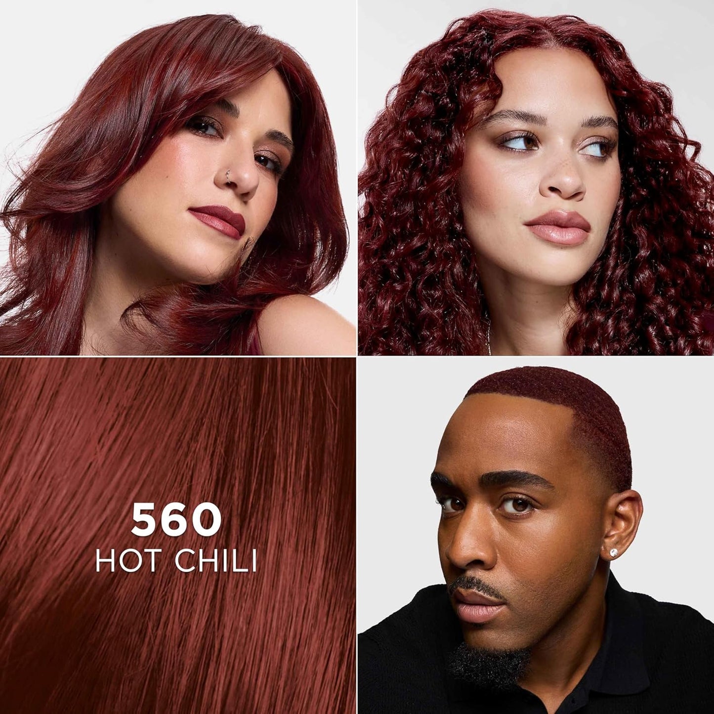 L'Oreal Paris Feria Multi-Faceted Shimmering Permanent Hair Color, High Intensity Hair Dye for 3X Highlights, 560 Hot Chili, 1 Kit (Pack of 2)