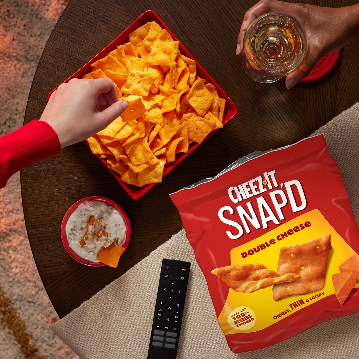 Cheez-It Snap'd Cheese Cracker Chips, Thin Crisps, Lunch Snacks, Double Cheese, 45oz Case (6 Bags)