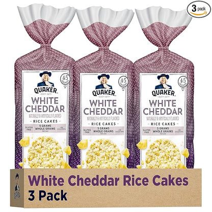 Quaker Large Rice Cakes, White Cheddar, 5.5 Oz, Pack of 3
