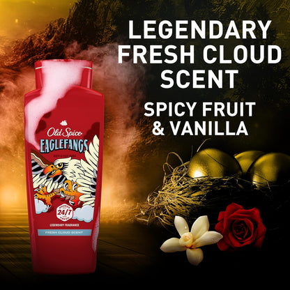 Old Spice Cleansing Body Wash for Men, 3X Defense, 24/7 Shower Fresh with Lasting Scent, 2-in-1 Body & Face Wash, Eaglefangs with Fresh Cloud Scent, 24 oz (Pack of 4)