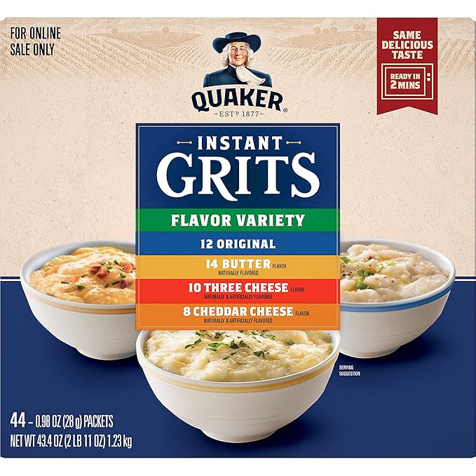 Quaker Instant Grits, 4 Flavor, 0.98oz Sachets (Pack of 88)