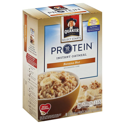 Quaker, Protein Instant Oatmeal, Banana Nut, 12.9 Oz, 6 Count (Pack of 12)