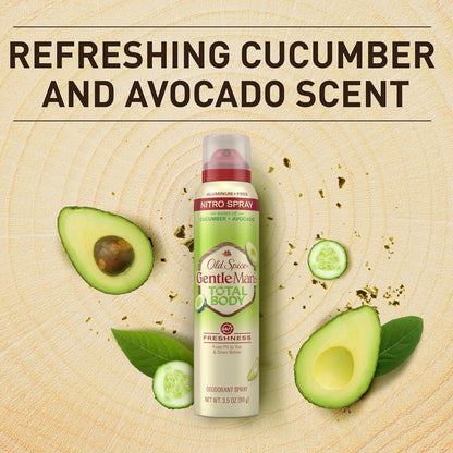 Old Spice Whole Body Deodorant Spray for Men, Aluminum Free, Cucumber + Avocado Scent, 24/7 Odor Protection, 24/7 Lasting Freshness, Dermatologist Tested, Gentle on Skin, Safe to Use All Over, 3.5 oz