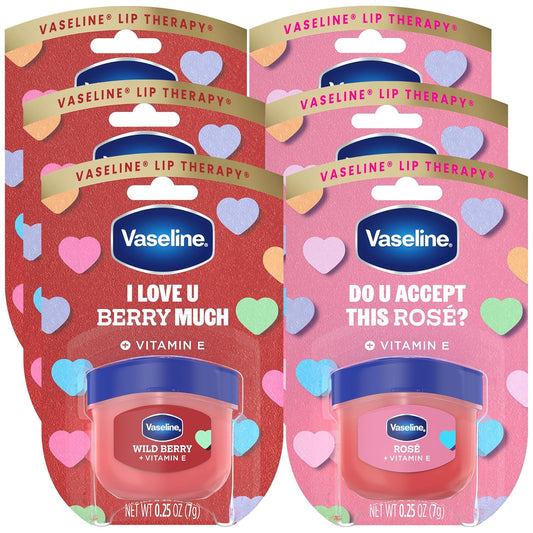 Vaseline Lip Therapy Wild Berry + Rosé Variety 6-Pack – Scented, Lightly Tinted Lip Balms with Vitamin E for Soft, Kissable Lips, 0.25 Oz Ea