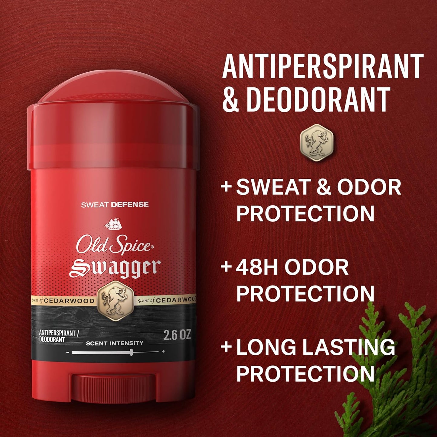 Old Spice Sweat Defense Antiperspirant & Deodorant for Men, 24/7 Ultimate Sweat Protection, Long Lasting Scent, Soft Solid, Swagger with Cedarwood Scent, 2.6 oz (Pack of 2)
