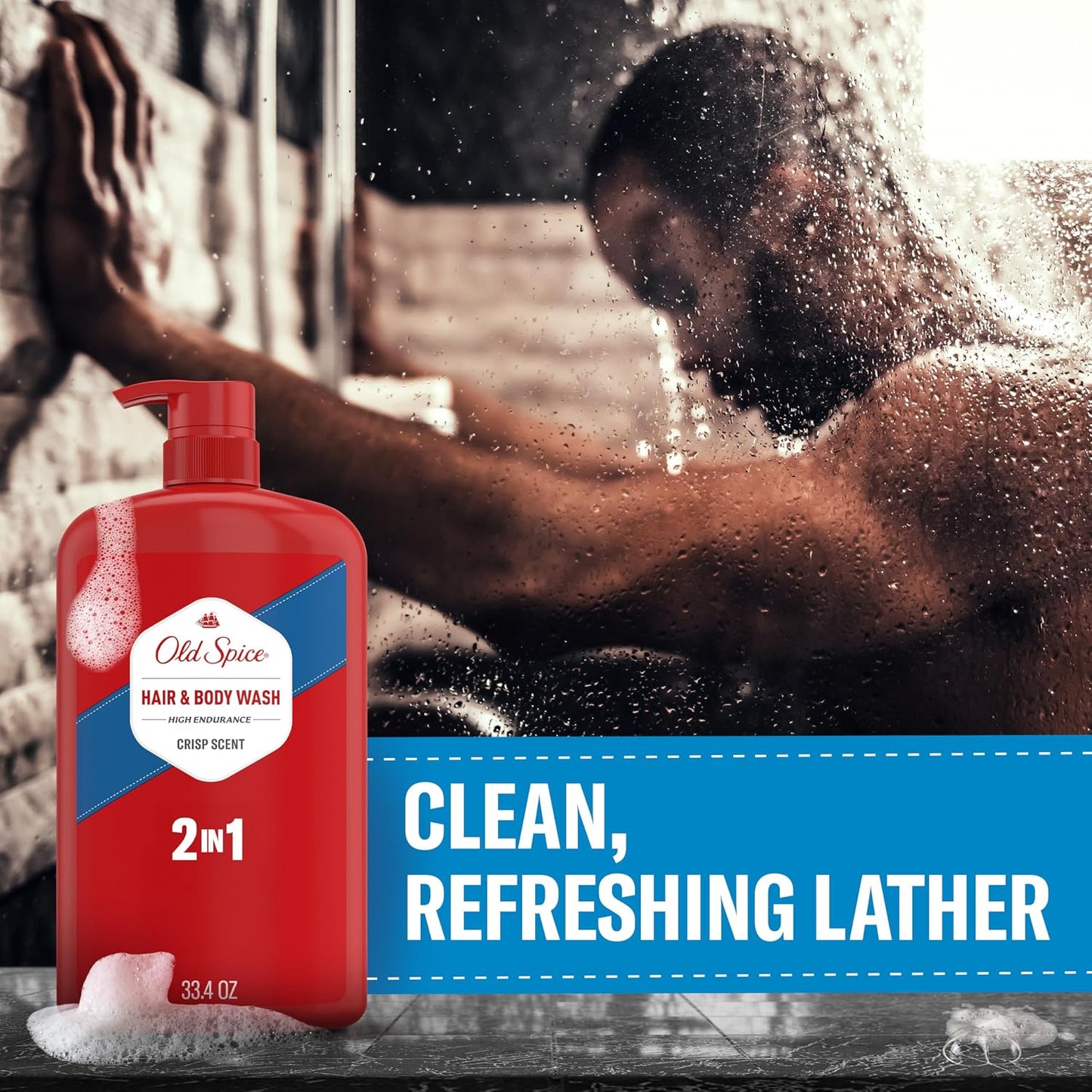 Old Spice Refreshing 2-in-1 Body & Face Wash for Men, High Endurance, 3X Defense, 24/7 Shower Fresh with Lasting Scent, Crisp Scent, 33.4 oz (Pack of 4)