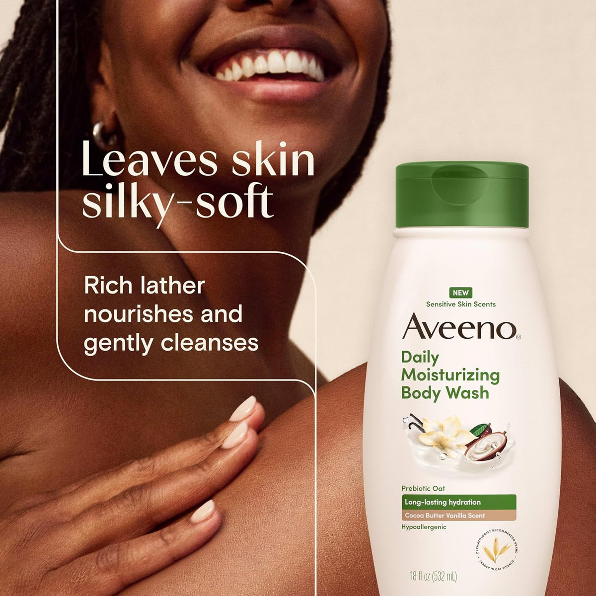 Aveeno Daily Moisturizing Body Wash, Cocoa Butter Vanilla, 18 fl. oz