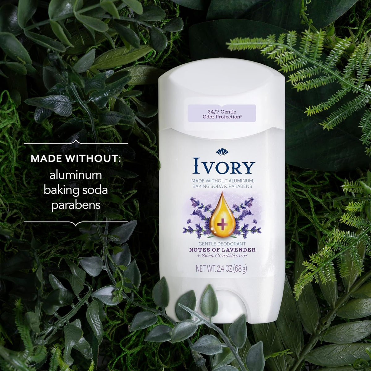 Ivory Gentle Deodorant Notes of Lavender, 24hr Gentle Deodorant, Dermatologist Tested, Baking Soda Free, Paraben Free, 2.4oz (Pack of 6)
