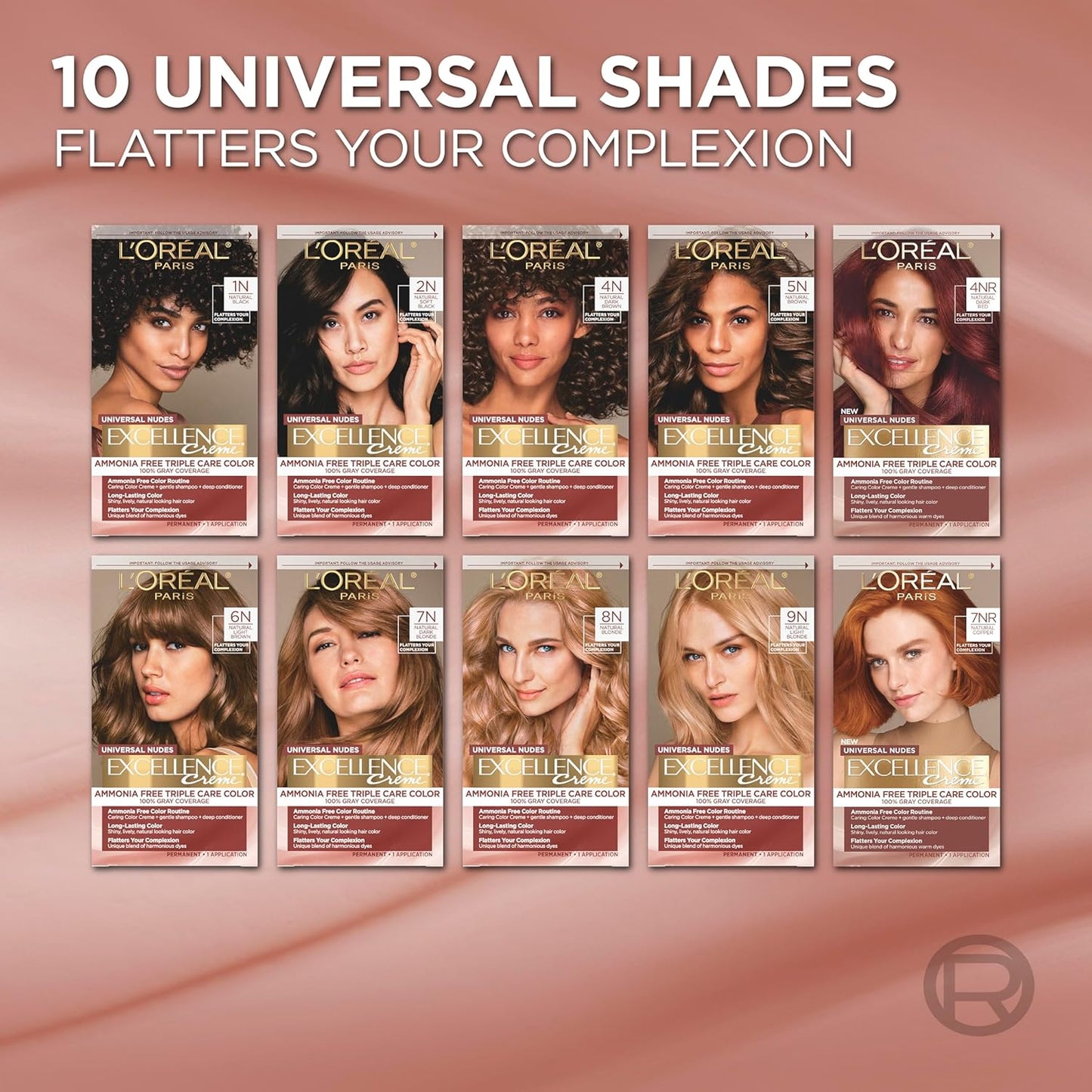 L’Oreal Paris Excellence Universal Nudes Permanent Hair Color, Ammonia Free Hair Dye for Gray Hair Coverage, 4N Natural Dark Brown, 1 Kit (Pack of 2)