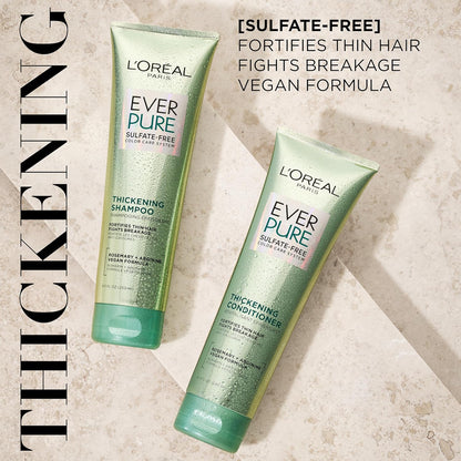 L'Oreal Paris Thickening Sulfate Free Shampoo and Conditioner, Thickens + Strengthens Thin, Fragile Hair, EverPure, 1 Hair Care Kit