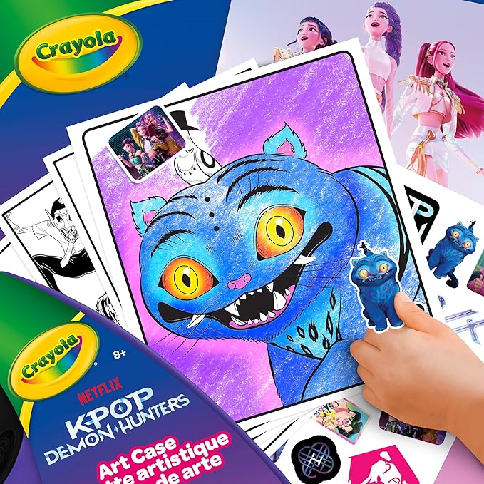 Crayola Kpop Demon Hunters Art Case (40+pcs), Coloring & Sticker Craft Kit | Arts & Crafts Kit, Holiday, Birthday Gift for Kids & Teens, Screen Free Travel Activity Set, Kpop Demon Hunters Toys, Ages 8+
