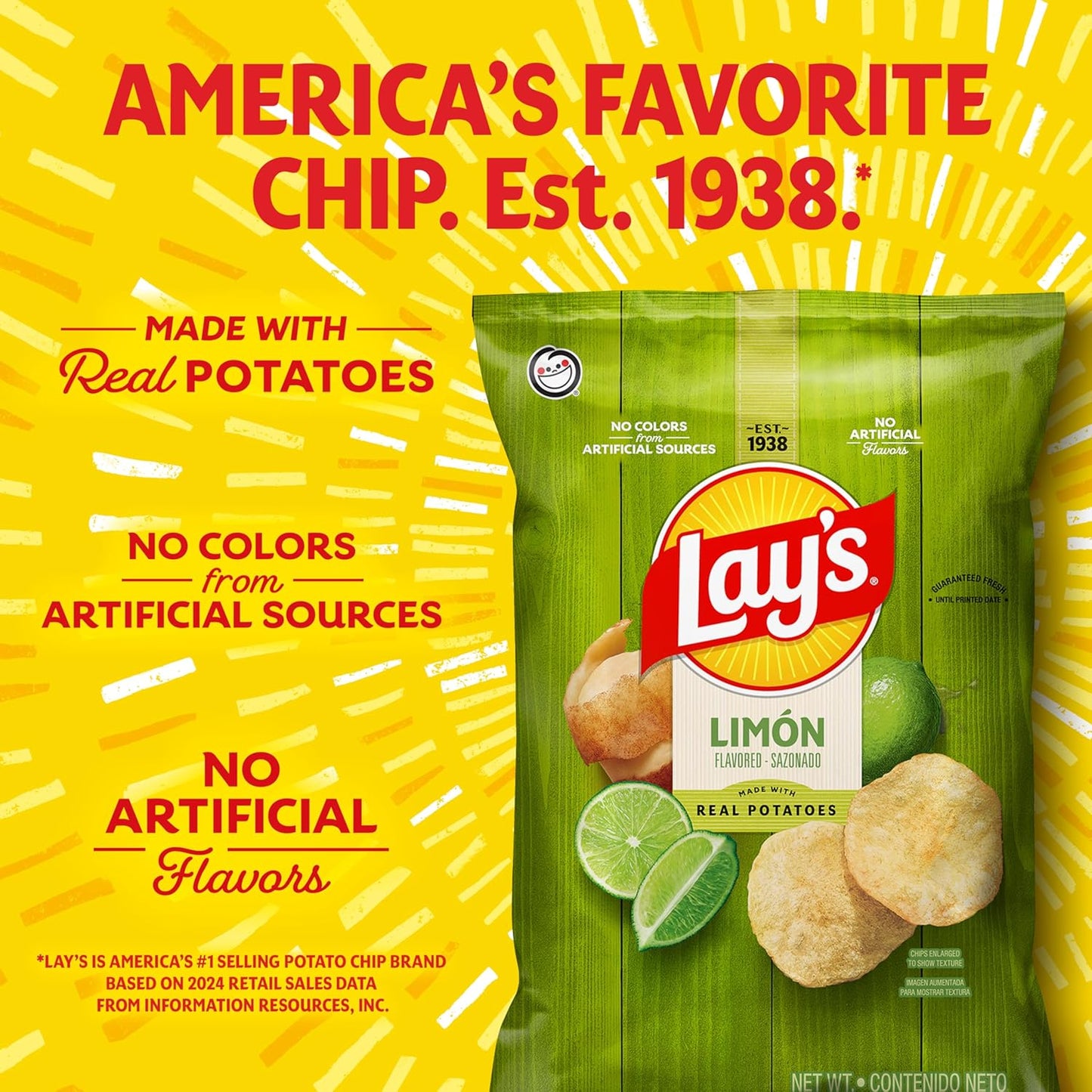 Lay's Potato Chips, Limon Flavored Snacks, 7.75oz Bag
