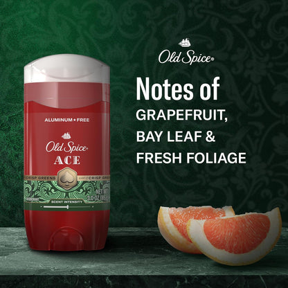 Old Spice Aluminum Free Deodorant for Men, 24/7 Odor Protection, 24/7 Signature Scent & Lasting Freshness, Goes on Clean, Ace with Grapefruit, Bay Leaf, & Fresh Foliage Scent, 3.0 oz