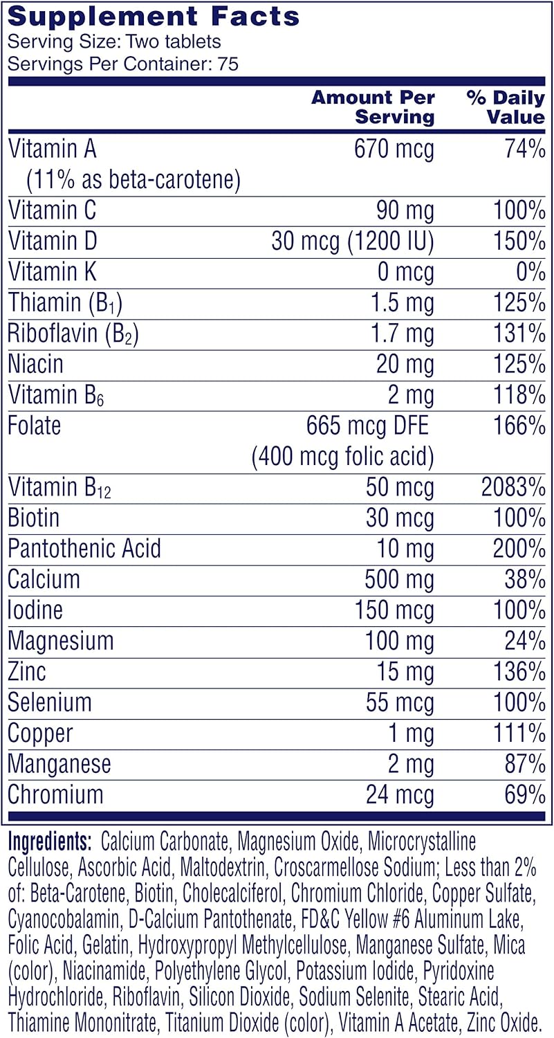 ONE A DAY Proactive 65+, Mens & Womens Multivitamin, Supplement with Vitamin A, C, D, and Zinc to Support Bone Health & Cell Health, Calcium, Folic Acid, Tablet 150 Count (Pack of 2)