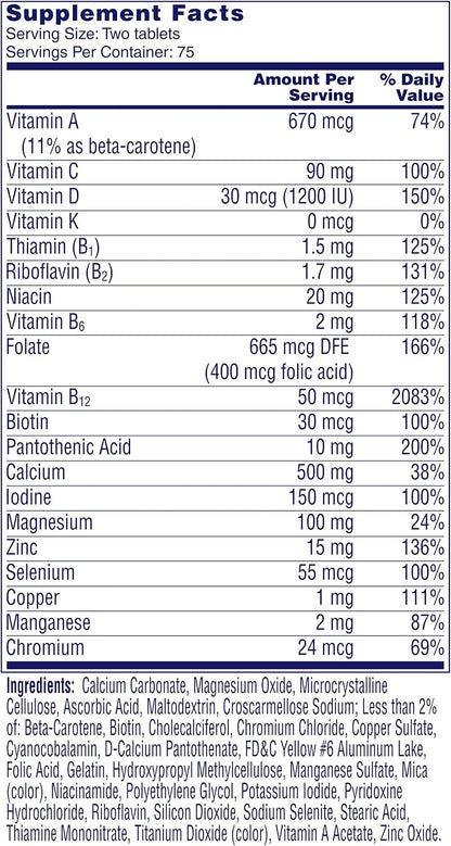 ONE A DAY Proactive 65+, Mens & Womens Multivitamin, Supplement with Vitamin A, C, D, and Zinc to Support Bone Health & Cell Health, Calcium, Folic Acid, Tablet 150 Count (Pack of 2)
