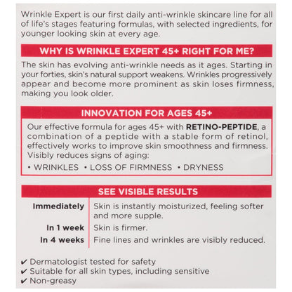 L'Oreal Paris Wrinkle Expert 45+ Anti-Aging Face Moisturizer with Retino-Peptide, Non-Greasy, Suitable for Sensitive Skin, 1.7 fl. Oz