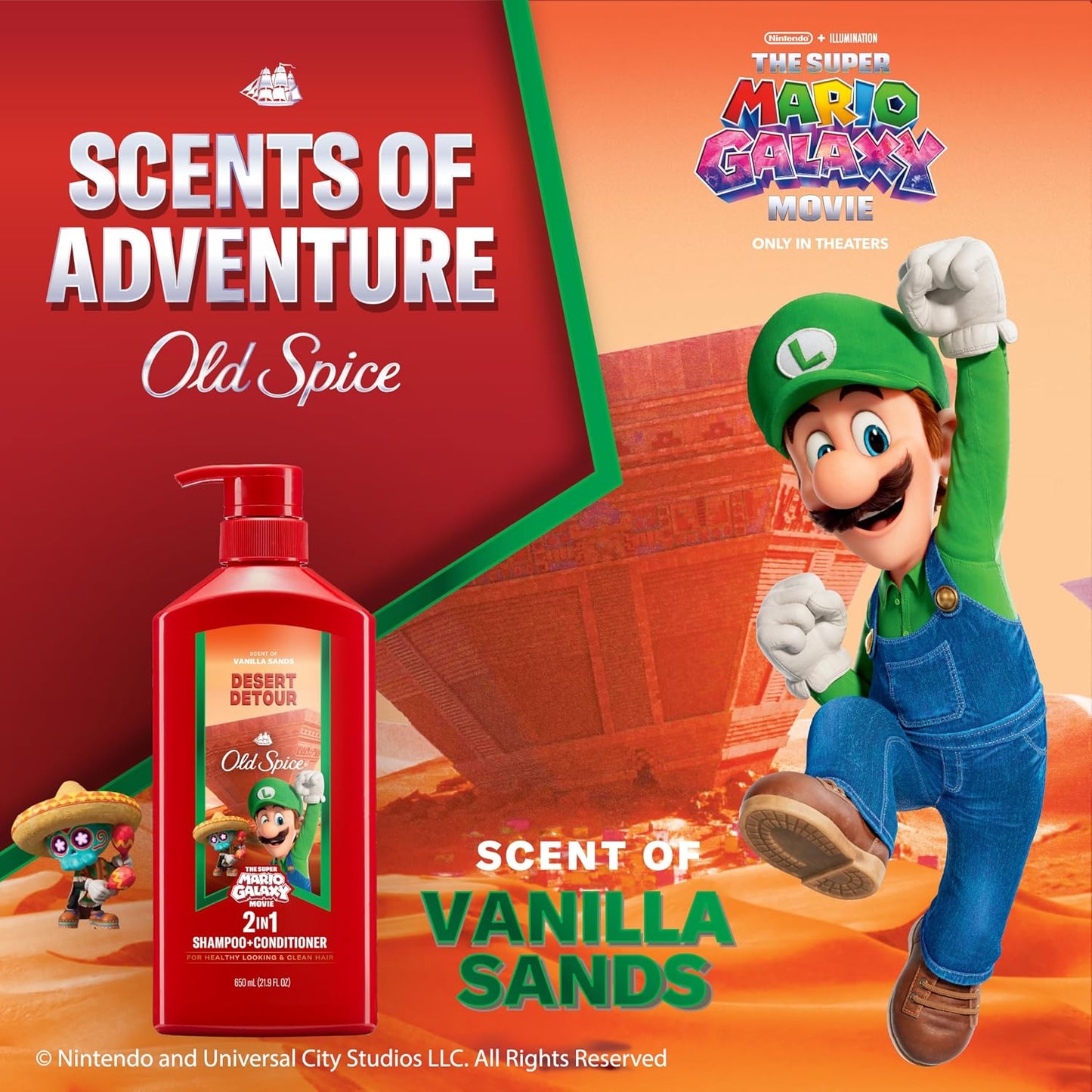Old Spice Mens 2-in-1 Shampoo and Conditioner, Desert Detour, x The Super Mario Galaxy Movie, 21.9 fl oz